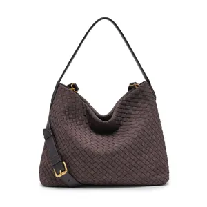 Women's Woven Tote Bag Large Capacity Casual Bucket Bag PU Leather Shoulder Crossbody Bag Fashion Handbag