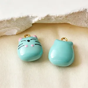 Niedlicher 3D-Katzenanhänger aus Edelstahl in Minzgrün für die DIY-Schmuckherstellung
