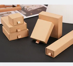 Detailed close-up view of various sizes eco-friendly kraft paper drawer jewelry boxes