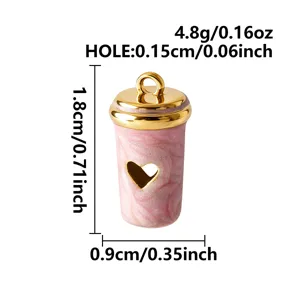 Detaillierte Maße eines rosa Herz-Tassen-Anhängers aus 316 Edelstahl für DIY-Schmuckprojekte