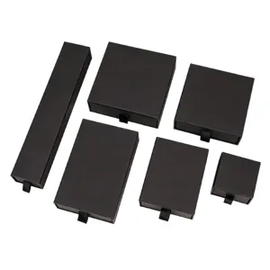Black drawer jewelry boxes in various sizes for ring and necklace packaging