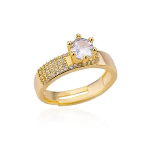 Luxury 18K gold plated adjustable ring with sparkling cubic zirconia stones