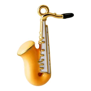 3D vergoldeter Miniatur Saxophon Emaille Anhänger für DIY Halsketten und Armbänder