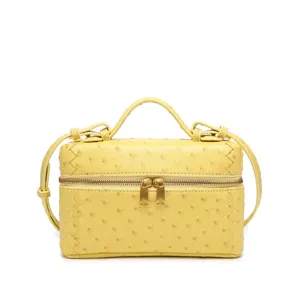 Mujeres Moda Patrón Avestruz Tejido Vanity Bolsa Cosmética Vintage Asa Superior Bandolera Bolso Cuero PU