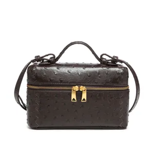 Bolso de mano vanity de cuero con patrón de avestruz de lujo, bolso de hombro cosmético.