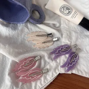 Frosted Acrylic Hair Clips With Rhinestones Angel Wings Hair Barrettes Sweet Side Hair Accessories For Women And Girls