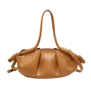 Sac à main bandoulière plissé marron style rétro, élégant sac fourre-tout façon nuage.