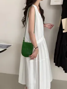 Borsa a tracolla minimalista in vera pelle verde per donne, mini borsa telefono cellulare.