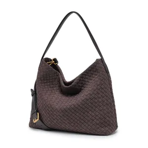 Women suede woven shoulder bag large capacity hobo bucket bag stylish crossbody tote bag