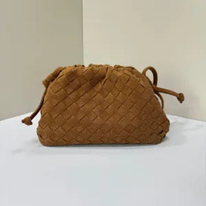Brown Suede Woven Clutch Bag Vintage Interlaced Pouch Women Fashion Stylish Handbag