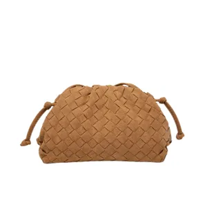 Woven clutch bag for women, retro suede dumpling cloud purse, fashion casual handbag.