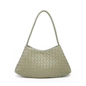 Woven shoulder bag for women stylish faux leather underarm handbag minimalist design