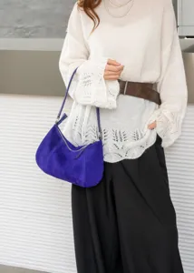 Stylish purple suede shoulder bag for women, minimalist underarm hobo bag for autumn winter.