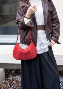 Red suede underarm bag for women, stylish autumn winter shoulder crossbody bag with minimalist design.