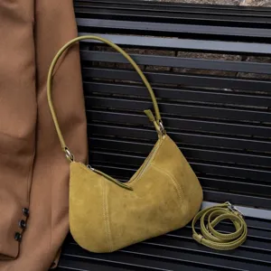 Retro Suede Leather Underarm Bag Women Solid Color Fashion Casual Single Shoulder Crossbody Bag Simple Chic Handbag