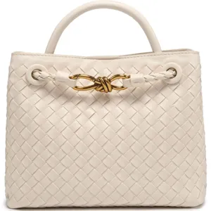 Women Large Capacity Retro PU Leather Woven Tote Bag Fashion Casual Commuter Top Handle Shoulder Bag Stylish Female Handbag