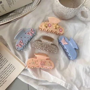 Sweet Acetate Rhinestone Bowknot Hair Claw Clip Sweet Elegant Heart Floral Shark Clip Hairstyle Headwear For Women Daily Dating Accessories