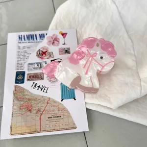 Mignonne pince à cheveux cheval à bascule rose en acrylique grande griffe pour accessoires mode