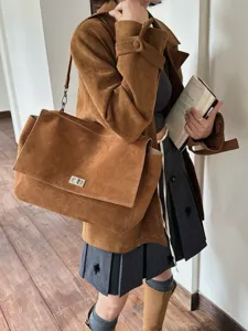 Women's Genuine Leather Tote Bag Vintage Retro Large Capacity Commuter Shoulder Crossbody Handbag With Lock Closure