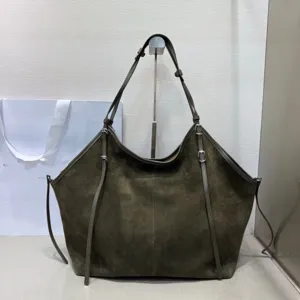 Casual Genuine Leather Tote Bag Large Capacity Minimalist Suede Handbag Soft Retro Shoulder Bag For Women