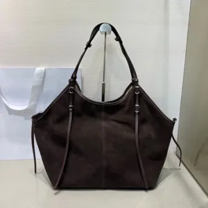 Dark brown suede tote bag for women, large capacity casual underarm shoulder bag luxury style.