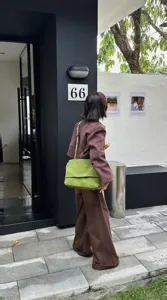 Women green suede shoulder bag retro flap crossbody bag daily casual tote bag fashion