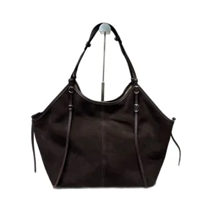 Dark brown suede tote bag for women, large capacity slouchy underarm bag, versatile leather handbag.