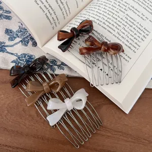 Acetate Bowknot Hair Comb Insert Minimalist U-shaped Bow Hair Fork For Women Girls Sweet Tortoiseshell Solid Color Hair Accessories