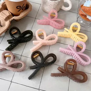 Minimalist Plastic Ribbon Bow Hair Claw Clip Multi Color Matte Tortoiseshell Marble Pattern Shark Jaw Hair Clip For Women Commute Daily Hair Styling Accessories