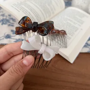 Cute bow side hair comb, acetate hair pin insert tool for elegant daily styling and sweet hairstyles.
