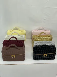 Woven glossy vanity handbag stylish shoulder bag chic cosmetic organizer for women daily use