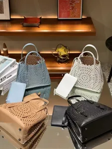 Fashion genuine leather hollow-out tote bag French casual chic shoulder handbag with pouch