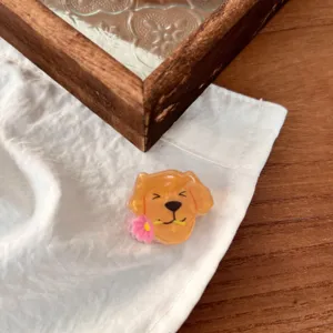 Lindo pasador de pelo de perrito de resina con flor rosa, accesorio diario bonito.