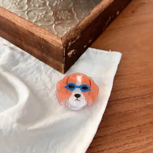 Pinza de pelo de perro con gafas de natación azules, mini accesorio de pelo acrílico dulce.