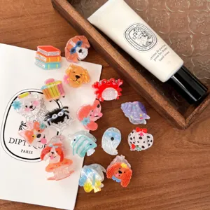 Conjunto de mini pinzas de pelo acrílicas, coloridos accesorios de animales y libros.
