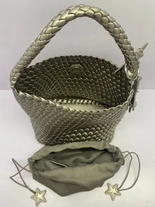 Metallic Woven Bucket Bag with Inner Pouch Trendy Handcrafted Shoulder Tote Bag for Women.