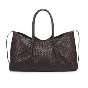 Woven Tote Bag For Women Large Capacity PU Leather Handbag Retro Casual Shoulder Shopping Bag Commuter Bag