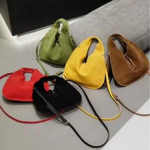 Fashion suede leather triangle crossbody bag for women winter autumn dumpling handbag