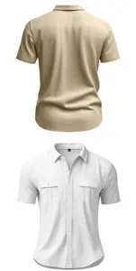 Men's casual short-sleeve linen shirt solid color lapel button down summer top shirt apparel