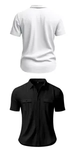 mens short sleeve solid color casual shirt detail lapel double pocket summer top