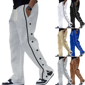Men's Casual Sports Snap Button Trousers Loose Straight Fit Drawstring Long Pants Fashion Streetwear Autumn Apparel