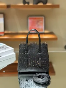 Black leather laser-cut tote bag women chic hollow shoulder crossbody designer style handbag