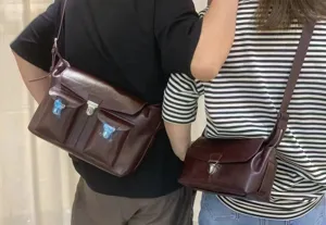 Premium genuine leather messenger bag, retro vintage style motorcycle crossbody shoulder bag.
