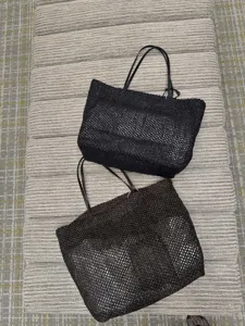 Minimalist woven tote bag for women, large capacity raffia shoulder bag, casual versatile handbag.