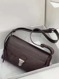 Dark purple leather messenger bag vintage style crossbody shoulder bag with metal lock.