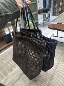 Minimalist woven tote bag for women, large capacity casual shoulder bag with dual leather straps.