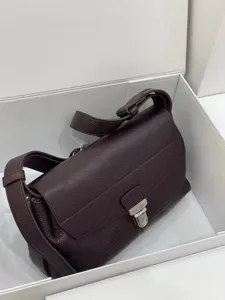 Dark purple leather shoulder bag, vintage soft crossbody messenger bag with metal lock detail.