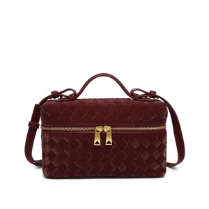 Chic woven vanity shoulder bag, glossy faux leather top handle handbag for women daily.