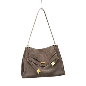 Vintage suede leather shoulder bag for women, elegant retro tote bag for daily commute.