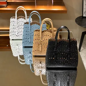 Women Genuine Leather Hollow Out Handbag French Casual Retro Wavy Edge Tote Bag Versatile Shoulder Crossbody Bag